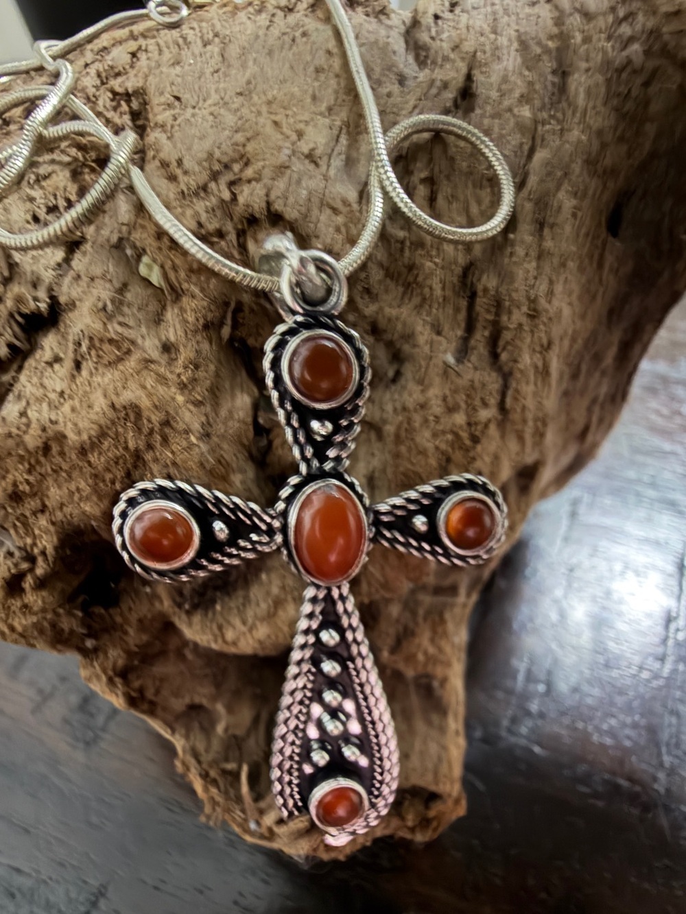925 Sterling Silver Cross Necklace Carnelian gemstone womens jewelry